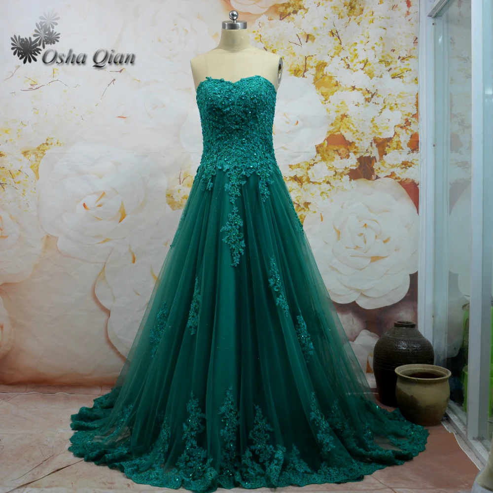 Buy Emerald Green Prom Dress Lace Shiny Tulle