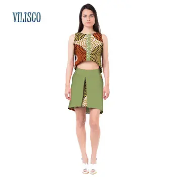 

Sweet Casual Bazin African Beads Tops and Skirt Sets for Women Party Girls African Wax Print 2 Piece Ruched Sets Clothing WY2945