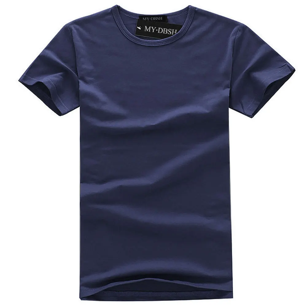 Специальная распродажа, хлопковая стрейчевая Мужская футболка, Мужская футболка с круглым вырезом и коротким рукавом, s Повседневная тонкая Однотонная футболка, мужские топы, футболки, S-5XL - Цвет: O neck Navy