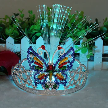 

15 x Prince Queen Light Butterfly Crown Fiber Headbands Rhinestone LED Blinking Flashing Hairband Glow Party Concert