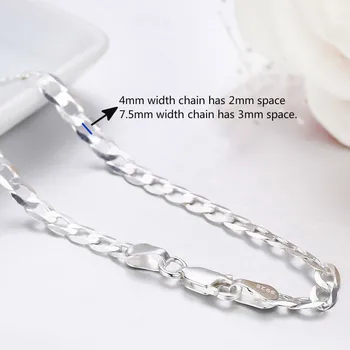 

45cm-80cm Ultra-thin 925 Sterling Silver Curb Chain Link Necklaces Women Men Jewelry collares kolye Collier 4mm 7.5mm ketting
