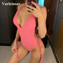 Новинка, женский купальник с кисточками, на шнуровке, Цельный купальник, женский купальник с v-образным вырезом, купальный костюм, одежда для плавания V1393