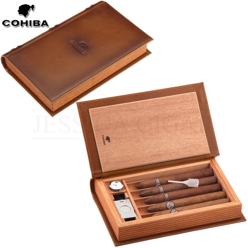 Чехол COHIBA из кедрового дерева и кожи для путешествий коробка сигар портативный