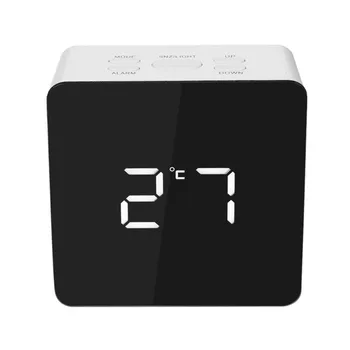 

Multifunctional Digital LED Alarm Clock With Temperature Snooze Square Shape Mirror Clock 2 Light Luminescence Level