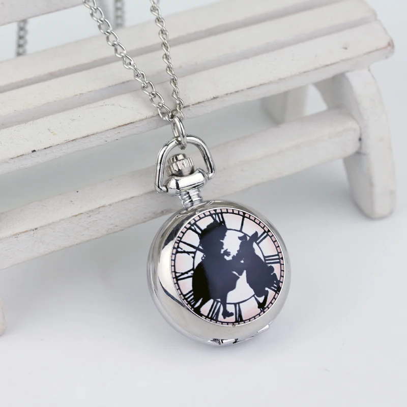 

Alice in Wonderland Theme Silver Quartz Pocket Watches Vintage Rabbit Fob Watch Women Children Necklace New Year Gift For Girls