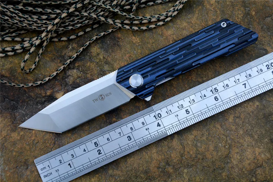 

TWOSUN Knives New TS38 G10 D2 Satin blade ceramic Ball Bearing Washer Flipper Folding Knife for EDC outdoor Camping Fishing