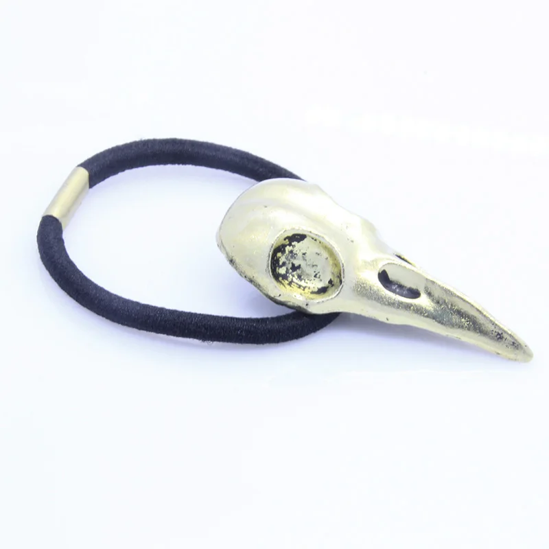 Punk Gothic Metal Crow Skull Hairband Pony Tail Holder Elastic Hair Rope Tie Headwear Women's Accessories hair accessory