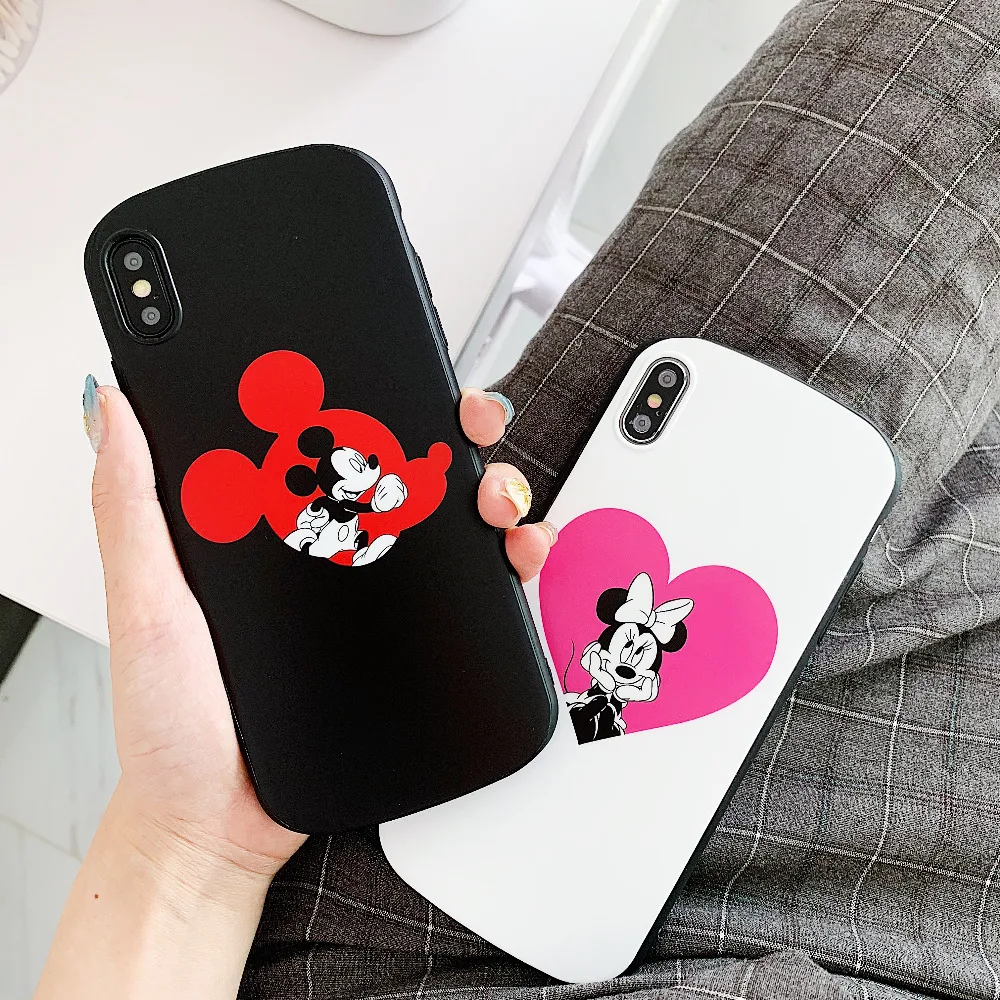 

Glossy America Cartoon Red Heart Couple Mouse Mobile Phone Case For iphone X XR XS MAX Cover For iphone 6S 6 7 8 Plus