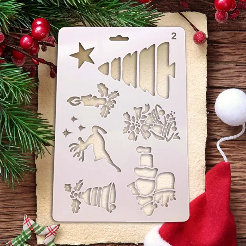 Christmas Card Diy Stencil Christmas Tree Reindeer Santa Claus Painting Drawing Template Hollow Copy Drawing Stencil