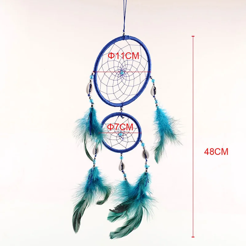 JX-LCLYL 1pc LZDC65 Blue Dream Catcher Circular With Feather Wall Hanging Decoration Gift