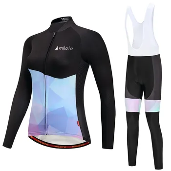 

Women Cycling Jersey Sets Long Sleeve Female Autumn Ropa Ciclismo Bike Clothing Maillot Breathable Bicycle Pants Pad Black Blue