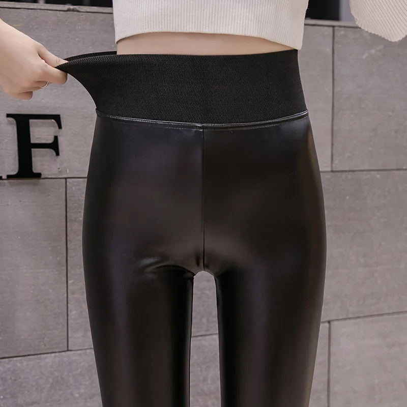 

Plus Size Pu Leather Leggings Women Winter Thicken Fur Warm Leggings Womens Winter Fleece Legging Pants Female Velvet Leggins
