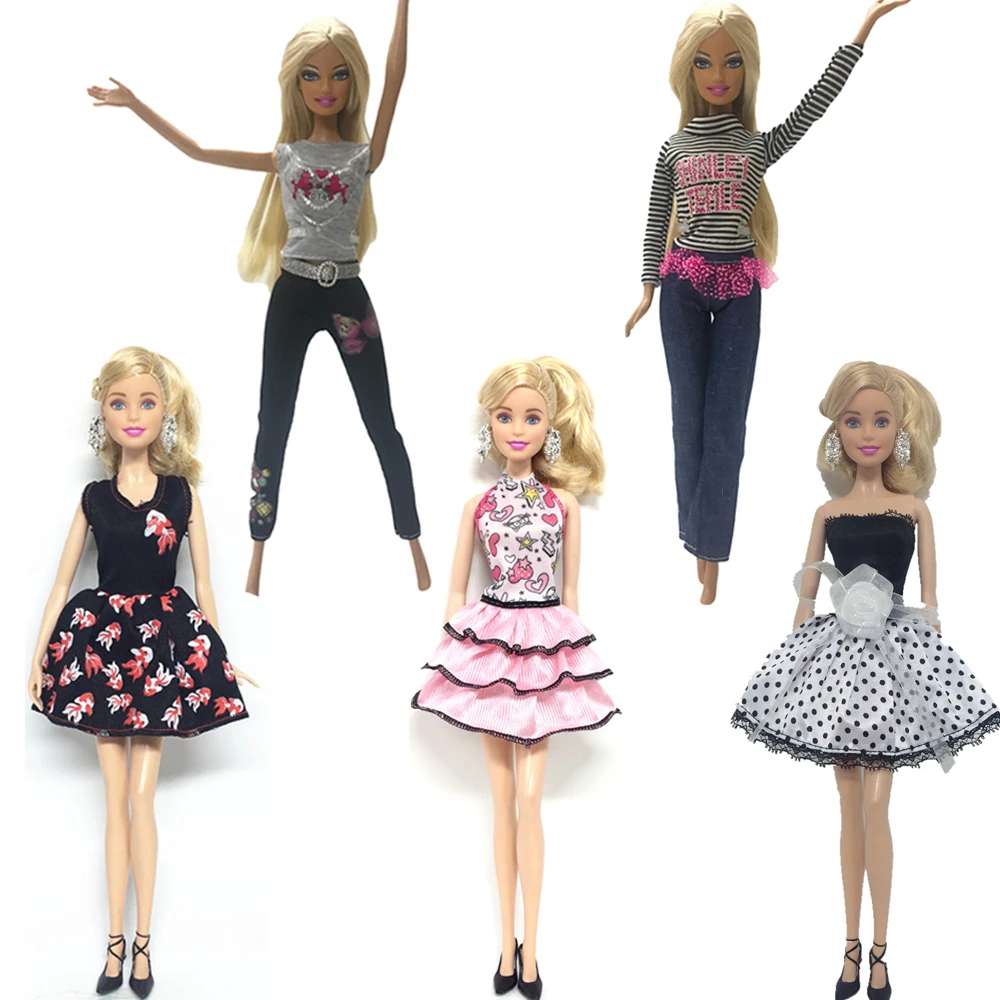 

NK 5 Pcs/ lot Doll Dress Super Beautiful Autumn Clothing Fashion Casual Wear Outfit For Barbie Doll For baby girl birthday DZ