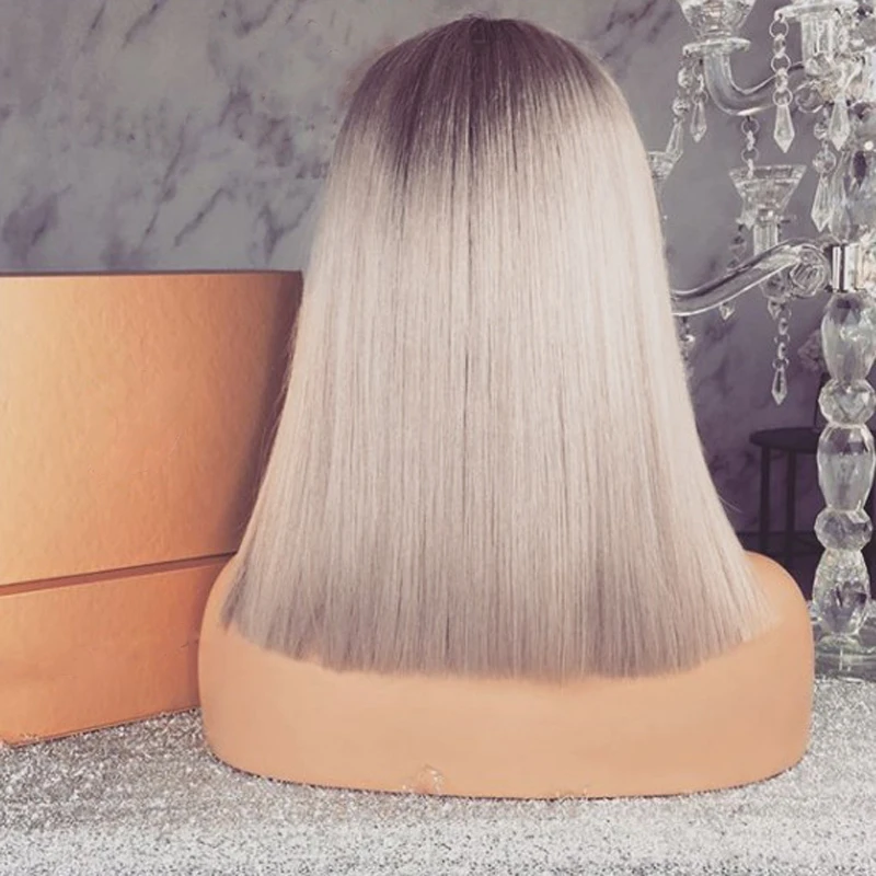 EEWIGS пепельный блонд парик с темными корнями 14 дюймов короткий боб прямой парик 13x4 синтетические парики с эффектом омбре для черных женщин
