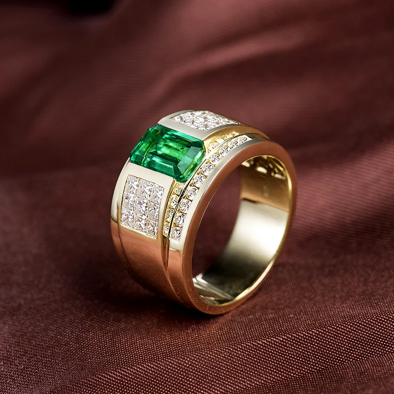 Роскошные натуральные колумбийский изумруд свадебные мужские кольца Твердые 14 к желтое золото принцесса алмаз обручальное Ювелирное кольцо для мужчин