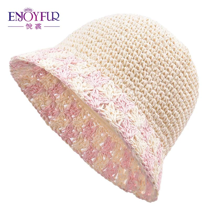 

ENJOYFUR Kids Girls summer sun hat baby foldable straw hat child fashion beach travel cap Age 2-5