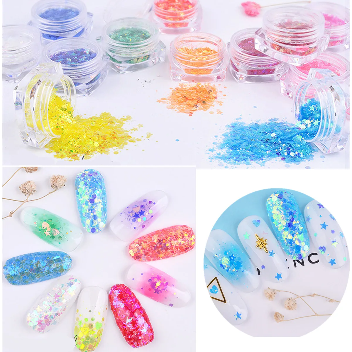

12 Pots Shining Nail Giltter Powder Mix Color Glimmer Nail Art Powder Shiny Dust for Nail DIY Professional Manicure Decoration