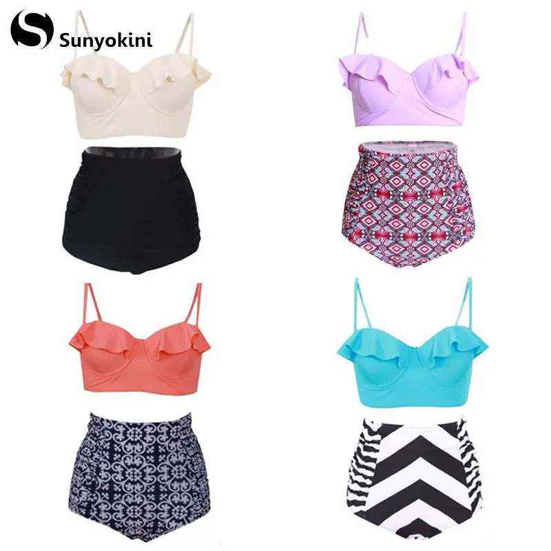 

Sunyokini 2017 High Waist Swimwear Sexy Plus Size Swimsuit Women Summer Push Up Print Bathing Suits Female Beachwear Swim Wear