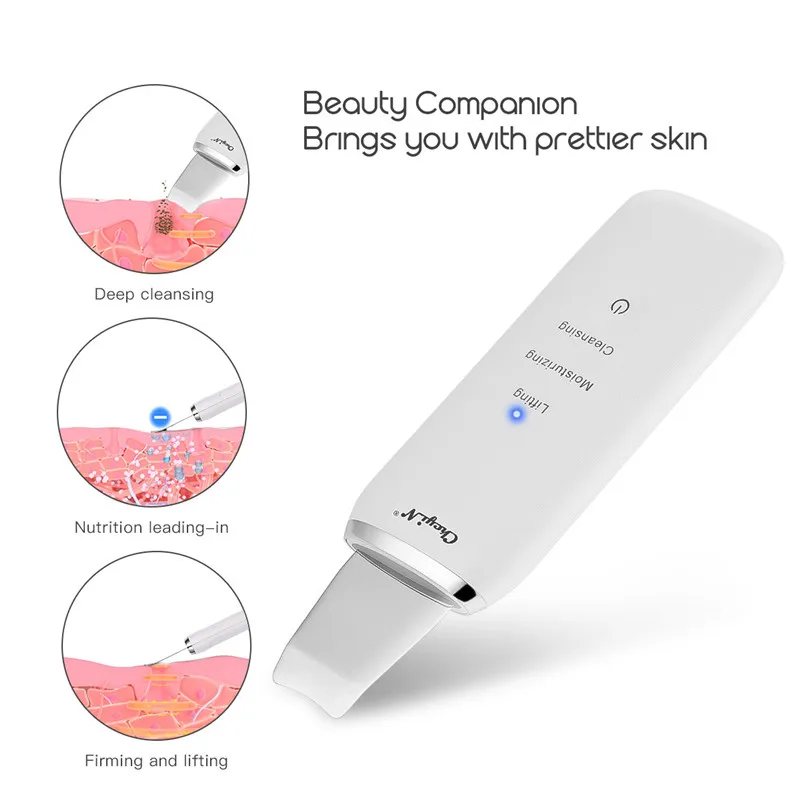 

CkeyiN Rechargeable Ultrasonic Skin Scrubber Facial Cleaner Skin Lifting Face Blackhead Removal Exfoliating Pore Cleaner Tools