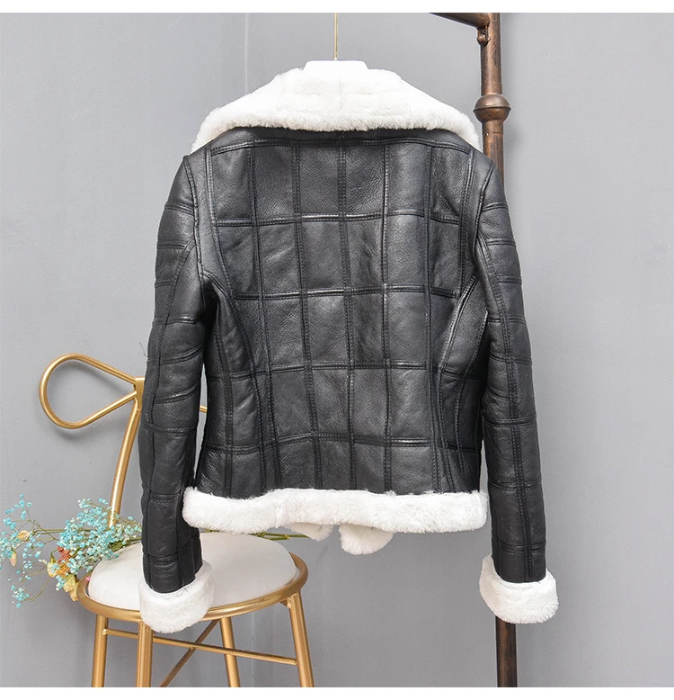 Abrigo mujer natural real sheep fur coat women clothes moto& Biker genuine leather jacket Double-faced Fur sheepskin coat