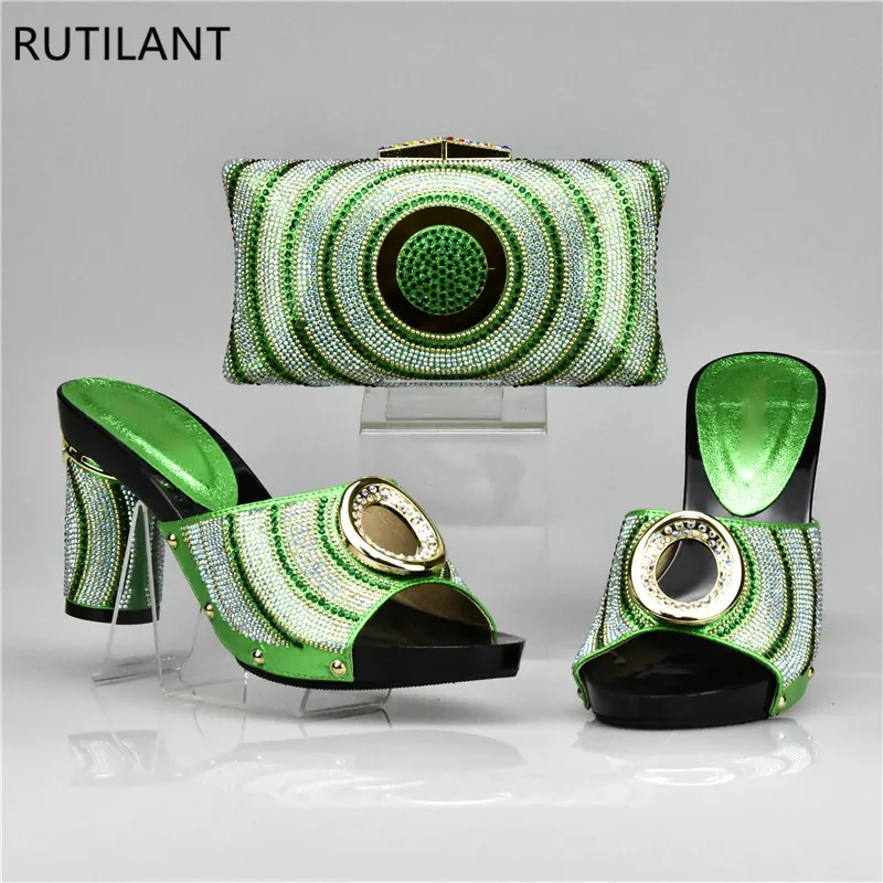 

Green Shoes and Bags Sets for African Party Nigerian Shoes and Bag Set for Women High Quality Shoes with Bag Sets for Wedding