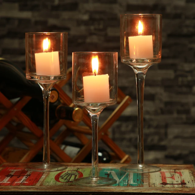 3PCS Set Crystal Candle  Holder Glass Candles  Candleholder 