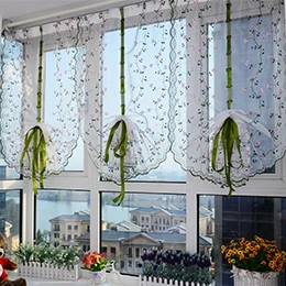 Хорошо проданная деталь маркизета окна лечения римская жалюзи вышитые занавески тюль для кухня гостиной спальни - Цвет: green
