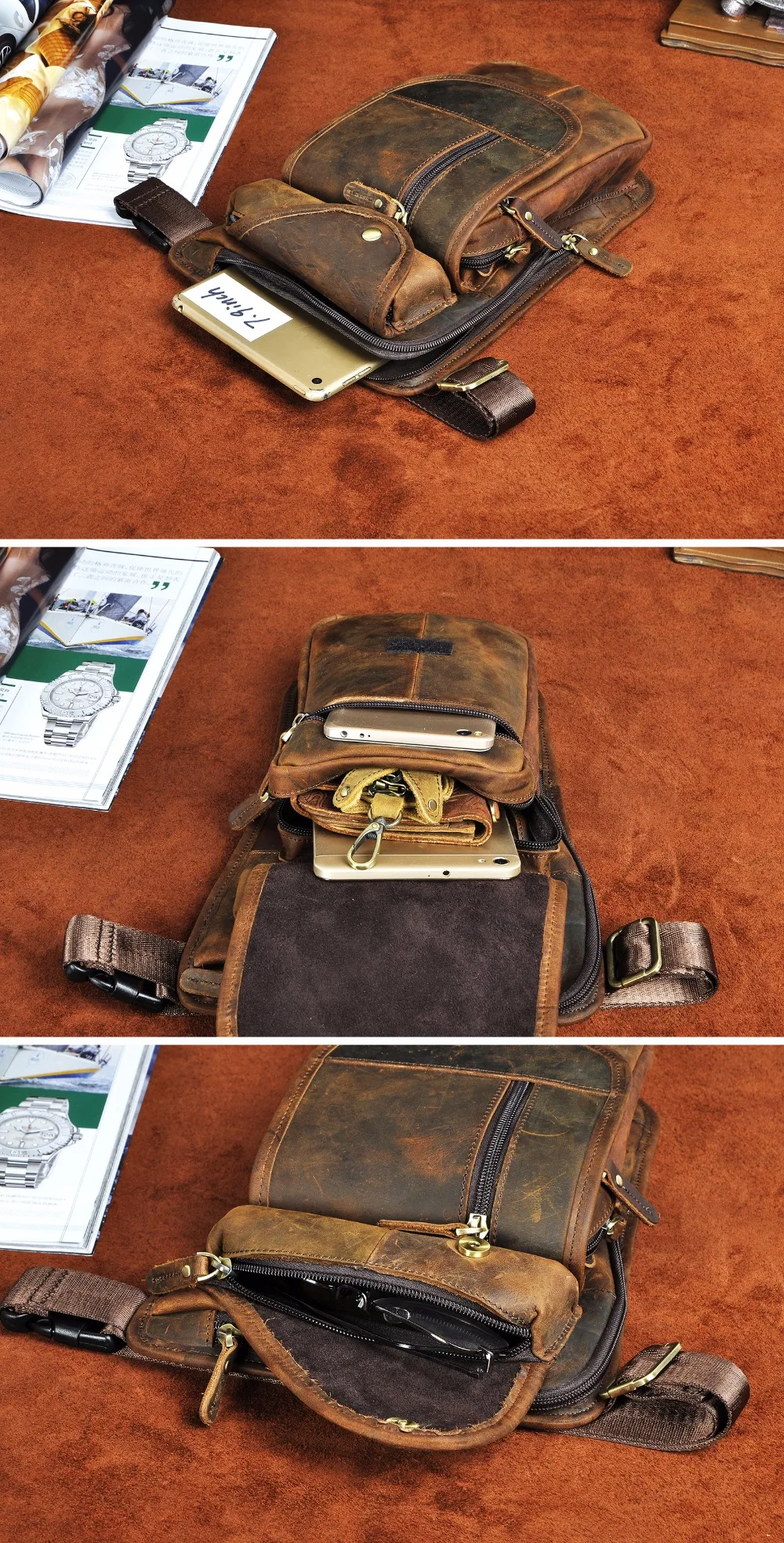 Оригинальный кожаный Для мужчин Дизайн Повседневное 8 "Сумка-планшет Мода Многофункциональный путешествия пояс упаковка падение ноги