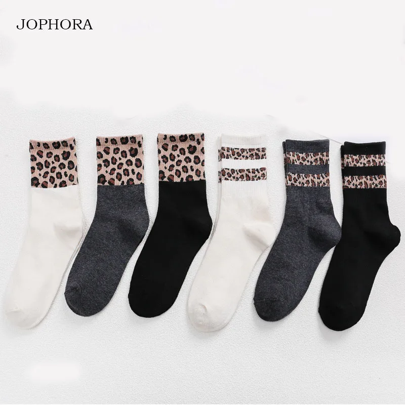 JOPHORA Горячая Корейская версия Осень и зима для женщин красный с открытыми двумя полосками леопардовым принтом носки