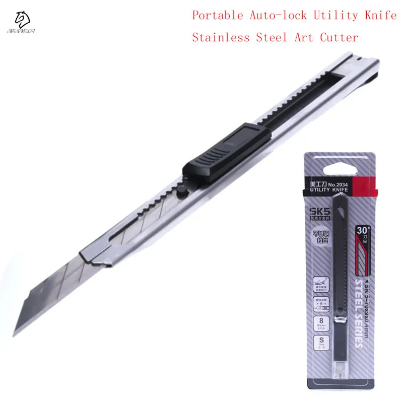 

1Pcs 30 Degree Blade Tip Portable Mini Auto-lock Utility Knife Premium Stainless Steel School Office Supplies Diy Art Cutter