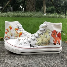 Вэнь ручная роспись Аниме обувь Покемон Карманный Монстр Rapidash Ponyta Ninetales Vulpix высокие мужские женские парусиновые кроссовки