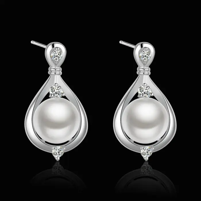 Free Shipping!!Wholesale silver plated Earring,925 jewelry silver,Waterdrop Pearl Earrings SMTE503
