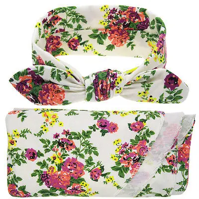 Pudcoco 2 шт./компл. для малышей, с цветочным узором пеленать обертывание липа Пеленальный мешок одеяло+ повязка на голову