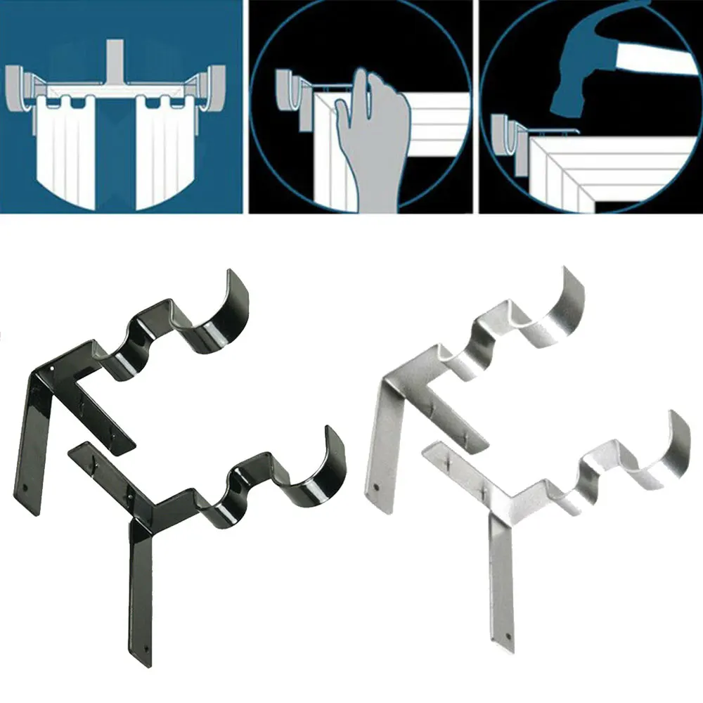 

1 Pair Kwik Hang Curtain Rod Bracket Double Extensible Curtain Rod Holders Window Frame Metal Curtain Rod Support Bracket