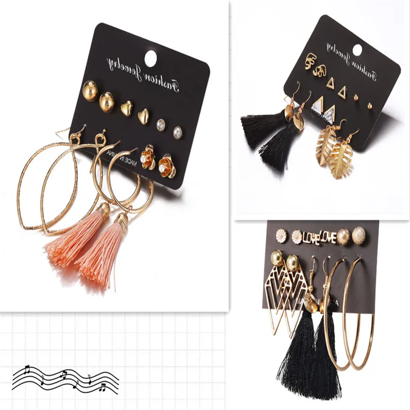 

Creative LOVE Geometry Circle Loving Flowers Long Saussurea Leaves Fashion Bohemian Triangle Earrings Popular Glamour gifts