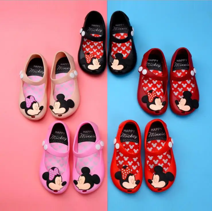 Летняя Милая прозрачная обувь с героями мультфильмов; сандалии для девочек; детская обувь с Минни и Микки; обувь для маленьких девочек; 13-17 см