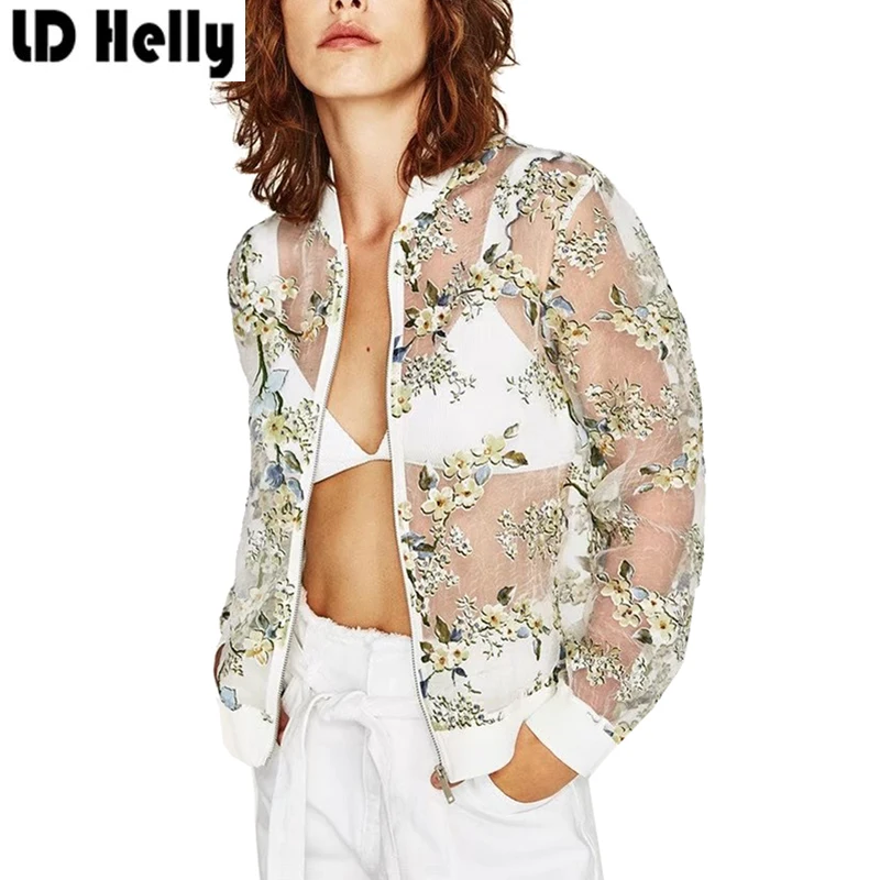 Fashion 2017 Women Floral Printed Organza Coat Outwear