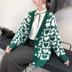 Harajuku Kawaii кардиган в форме сердца негабаритный свитер женский свободный корейский новый длинный рукав вязаный женский свитер пальто Топ