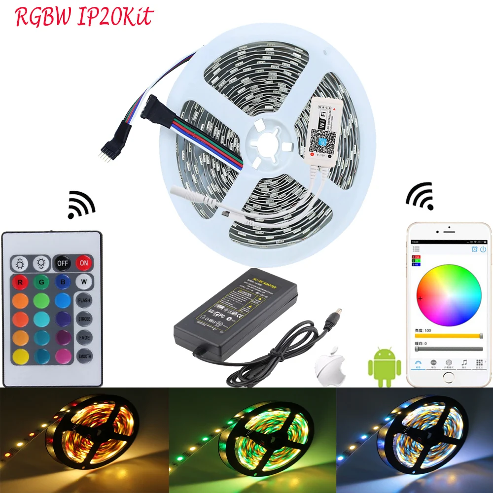 RGBW теплый белый 5050 RGB Светодиодные ленты IP20 IP65 IP67 Водонепроницаемый светодиодный ленты света комплект мини WI-FI RGBW Пульт дистанционного