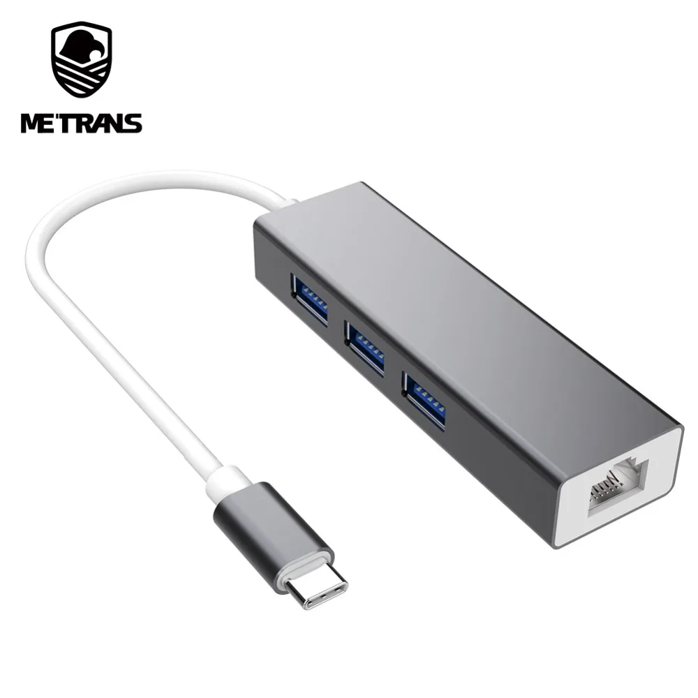 

Metrans USB 3.0 HUB USB C To RJ45 Gigabit Ethernet Network Lan Adapter With 3 Port USB 3.0 HUB for MacBook Samsung Type C Hub