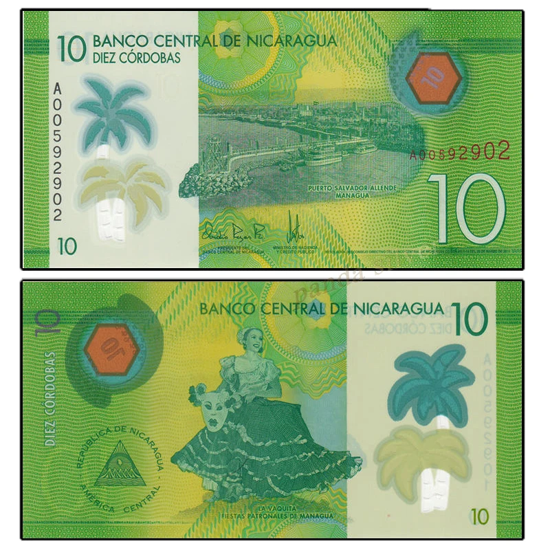 Nicaragua 10 Cordobas полимер UNC note оригинал | Дом и сад