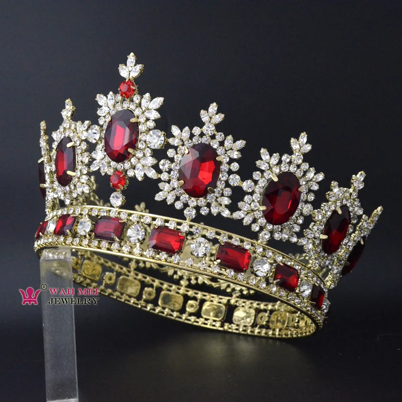 Полная Корона большая круглая корона для женщин красный цвет прозрачный белый модные аксессуары для волос диадемы конкурса победитель Корона Mo042