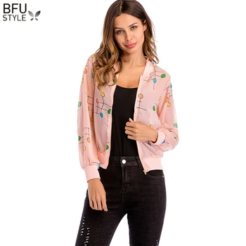 

Sweet Polka Dots Chiffon Coat Ladies Retro Zipper Up Bomber Jacket Casual Coat Autumn Outwear Women Clothes Windbreaker Cardigan