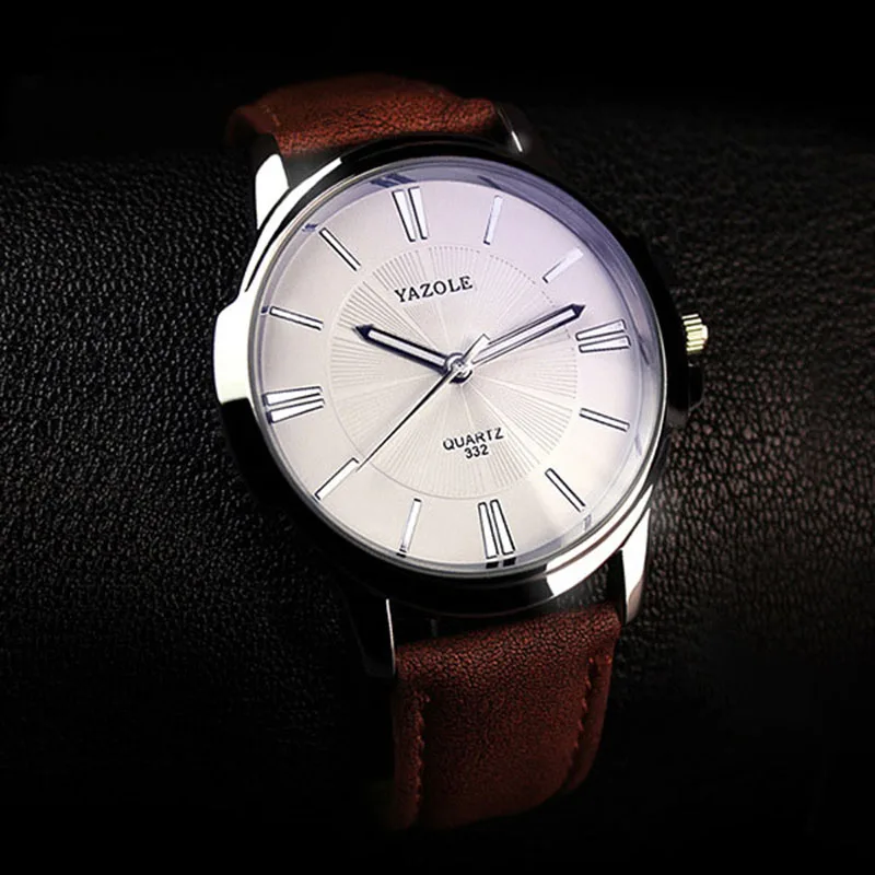 YAZOLE спортивные мужские часы Роскошные Топ бренд Бизнес Мужские часы простые наручные часы для отдыха модные кожаные кварцевые часы Relogios - Цвет: Brown white