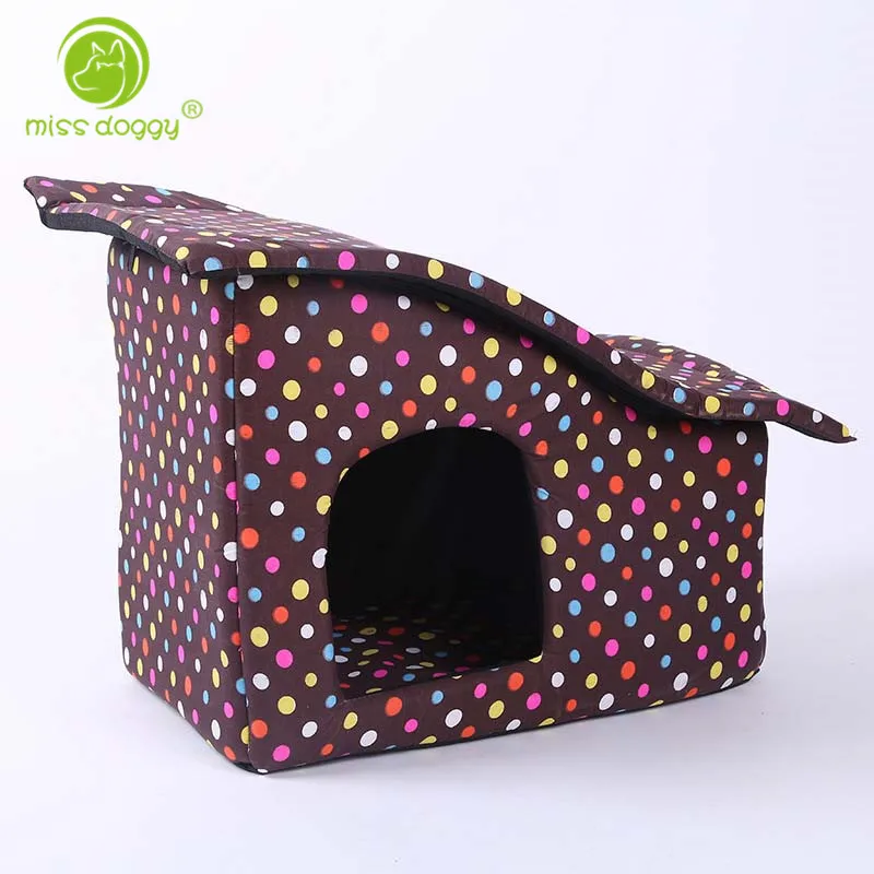 

Pet Supply Portable Small Dog Bed Puppy House for Cat Soft Sponge Dot Kennel with Zip Tilted Roof Washable Dual Purpose Bed Nest