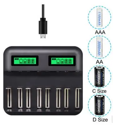 Быстрое зарядное устройство 8 слотов ЖК-дисплей USB умное зарядное устройство для AA AAA SC C D размер перезаряжаемая батарея 1,2 в Ni-MH Ni-CD - Цвет: Черный