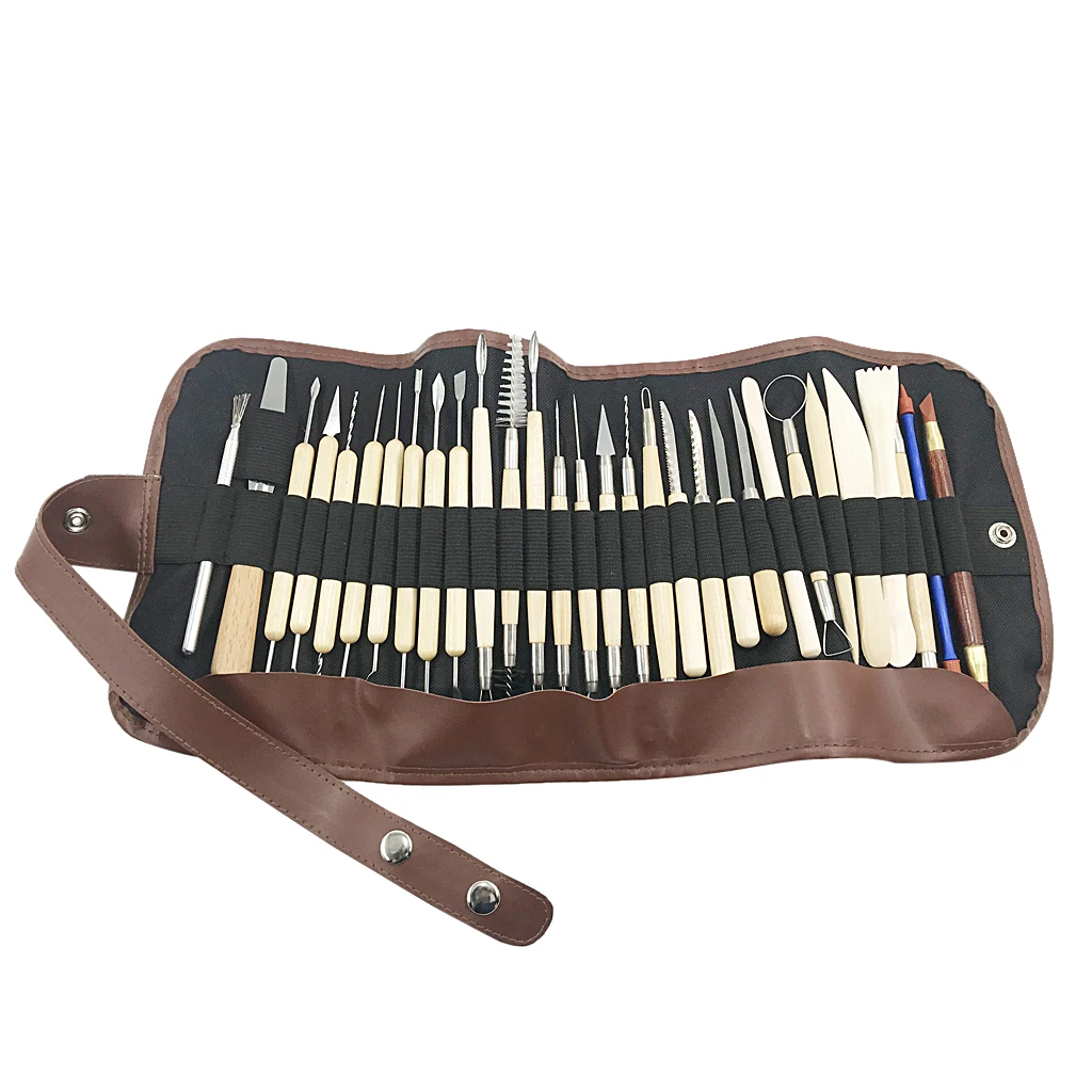 30Pcs Complete Wooden/ Metal /Rubber Pottery Sculpture Clay Carving Tool Kits for Artist Art Creation