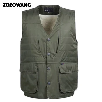 

ZOZOWANG 2020 winter male vest berber fleece liner 4XL thermal thickening clip cotton vest casual wool waistcoat men Men coat