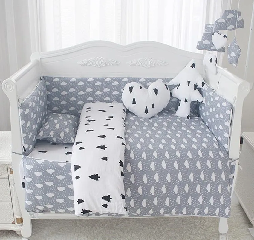 

Baby Bedding Sets Comfortable Baby Bed Bumpers Pure Cotton Print AB Double Side Baby Bumper Bed Around Bed Sheets Quilt Cover