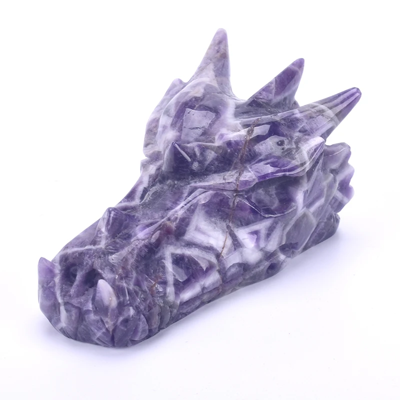 

4.1 '' Chevron Amethyst Crystal Skull Figurines Natural Purple Stone Crafts Healing Mini Skull Statue Antique Home Decoration